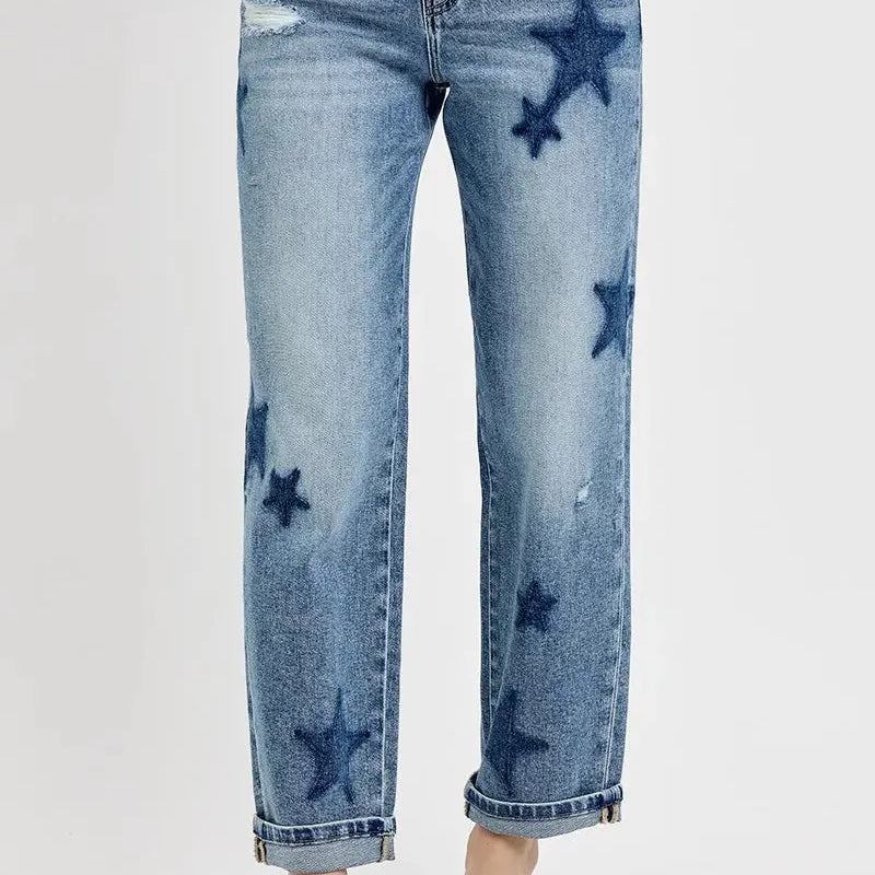 Risen Star Shadow Mid-Rise Boyfriend Jeans-Women's Jeans-Shop Z & Joxa