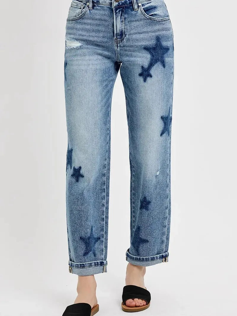 Risen Star Shadow Mid-Rise Boyfriend Jeans-Women's Jeans-Shop Z & Joxa