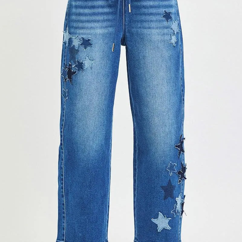 Risen Starstruck Elastic Slouchy Cropped Barrel with Star Patch-Women's Jeans-Shop Z & Joxa
