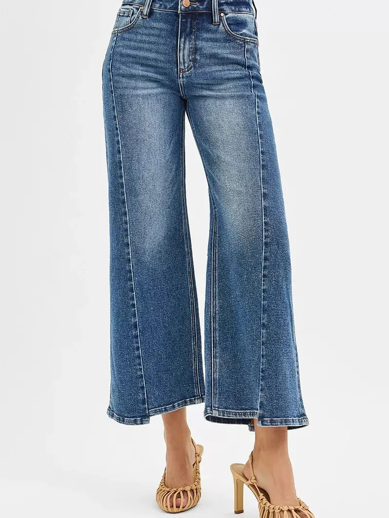 Risen Step + Stroll High Rise Crop Wide Leg Jeans w/Step Hem-Women's Jeans-Shop Z & Joxa