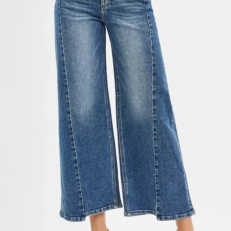 Risen Step + Stroll High Rise Crop Wide Leg Jeans w/Step Hem-Women's Jeans-Shop Z & Joxa
