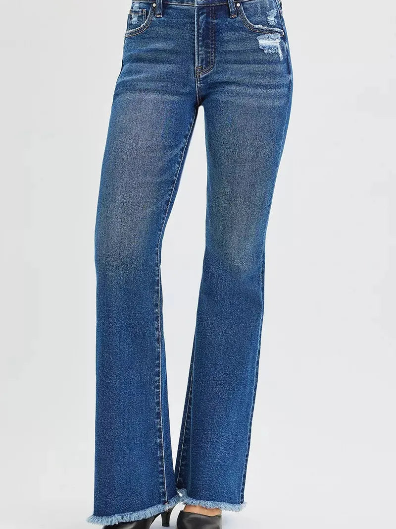 Risen Stone Kissed Flair High Rise Flare Fringe Hem Jeans-Women's Jeans-Shop Z & Joxa
