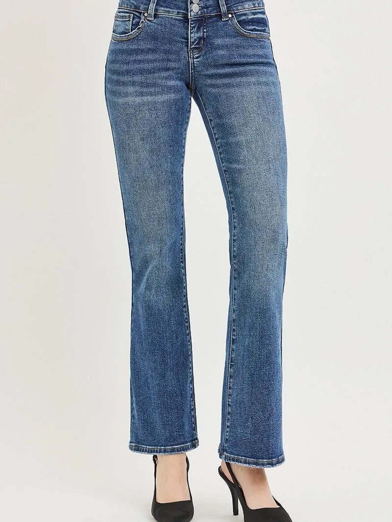 Risen Stonewash Sculpt Tummy Control Low Rise Bootcut Jeans-Women's Jeans-Shop Z & Joxa