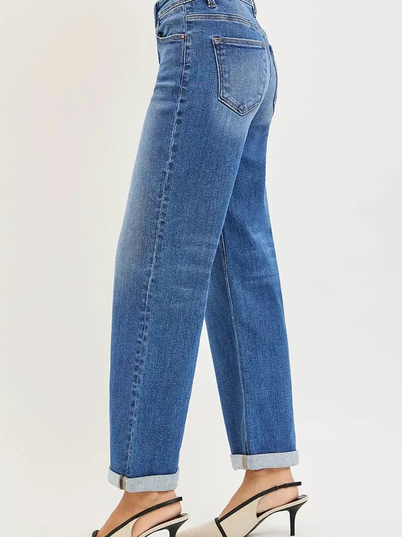 Risen Straight Talk High Rise Fit Ankle Length Cuffed Jeans-Women's Jeans-Shop Z & Joxa