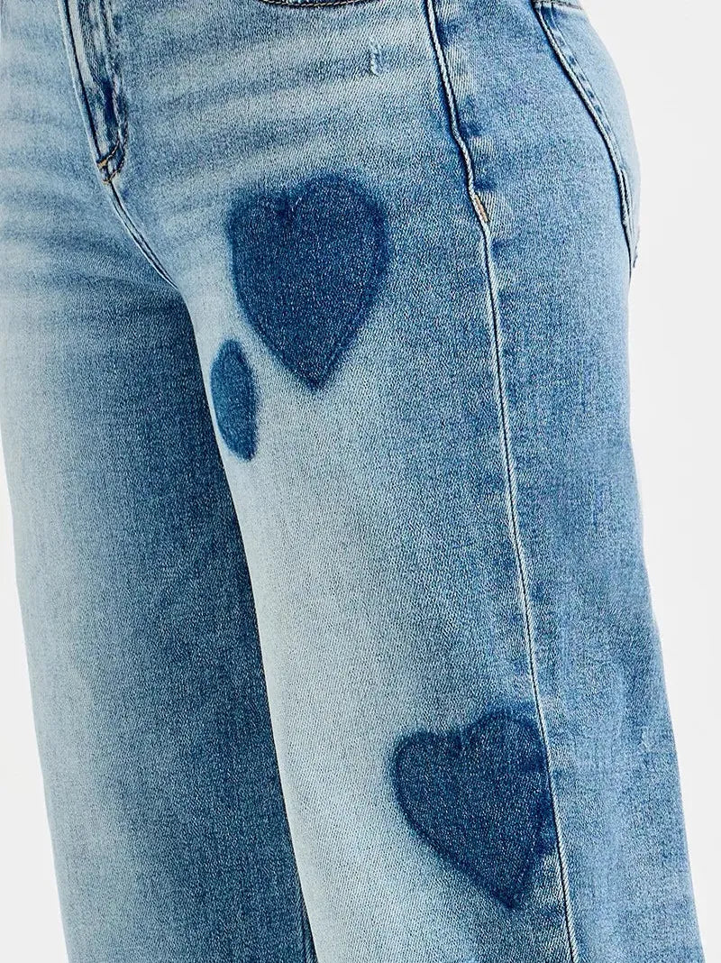 Risen Sweetheart Wash Mid Rise Fit-Boyfriend Heart Print Jeans-Women's Jeans-Shop Z & Joxa