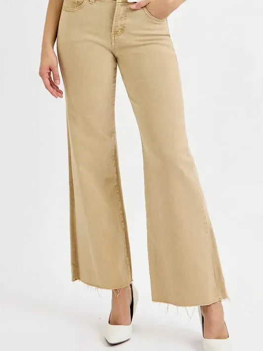 Risen Tan Trendsetters Wide Leg Cropped Jeans-Women's Jeans-Shop Z & Joxa