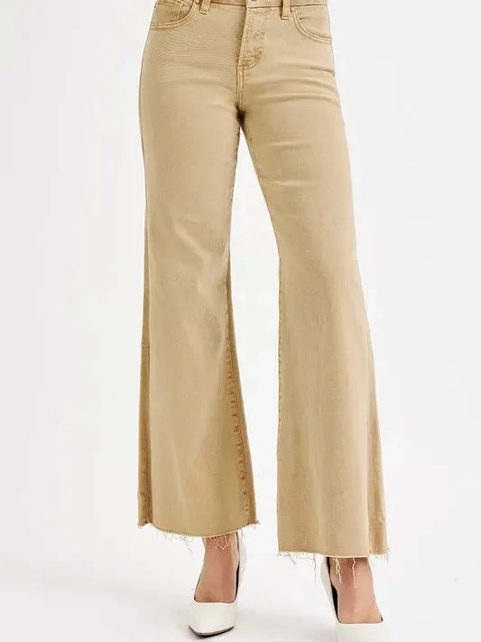 Risen Tan Trendsetters Wide Leg Cropped Jeans-Women's Jeans-Shop Z & Joxa