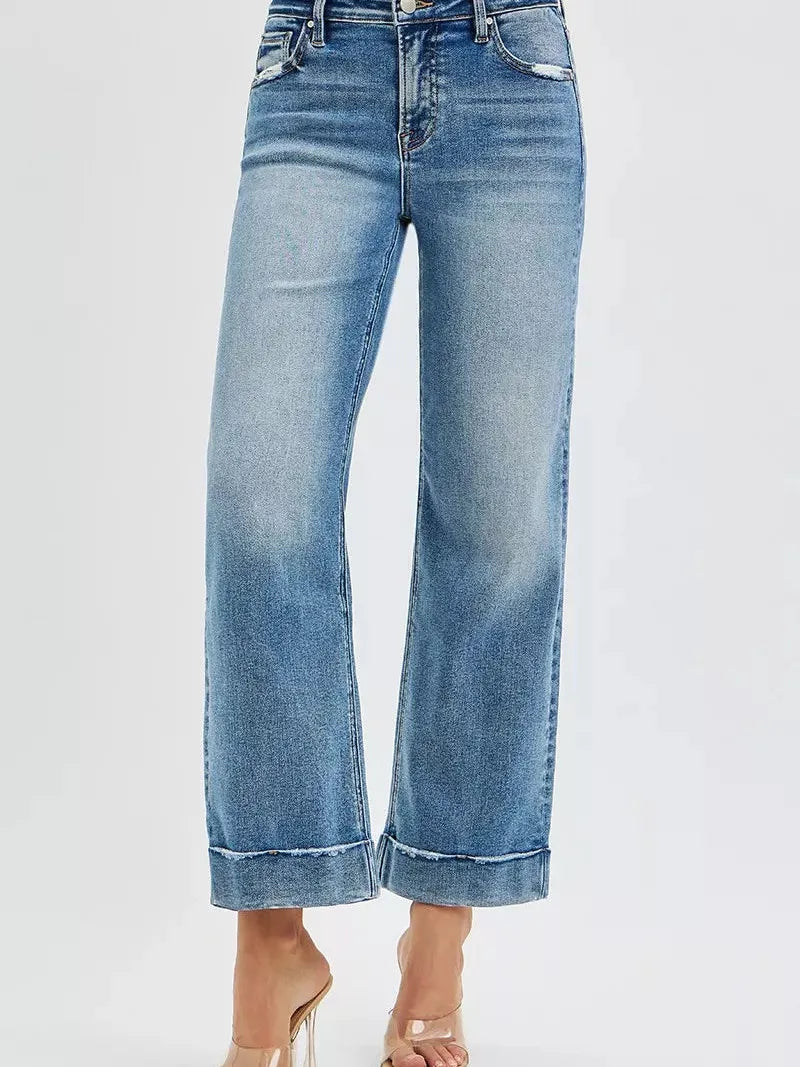 Risen Taylor Twist Mid Rise Crop Straight Taylor Cuff Jeans-Women's Jeans-Shop Z & Joxa