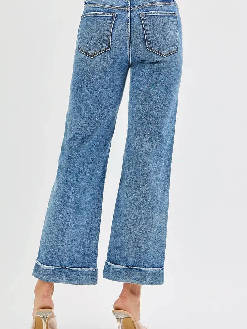 Risen Taylor Twist Mid Rise Crop Straight Taylor Cuff Jeans-Women's Jeans-Shop Z & Joxa