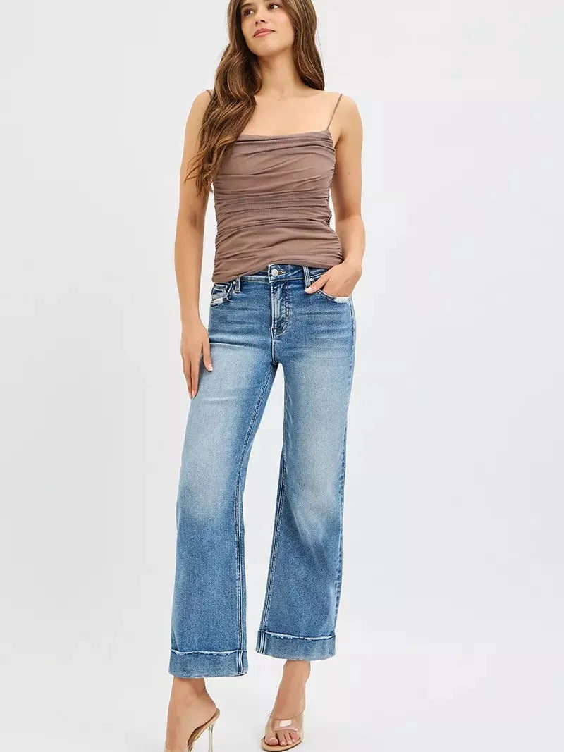 Risen Taylor Twist Mid Rise Crop Straight Taylor Cuff Jeans-Women's Jeans-Shop Z & Joxa