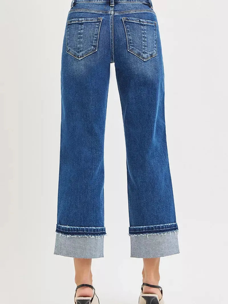 Risen Timeless Edge Mid Rise Ankle Straight Cuff Hem Jeans-Women's Jeans-Shop Z & Joxa