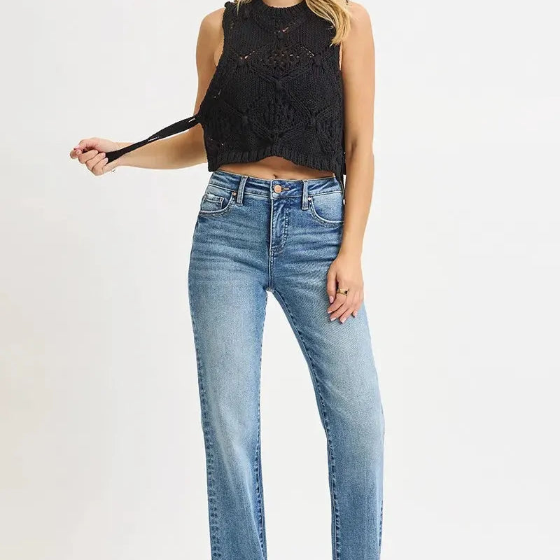 Risen Timeless High-Waisted Straight Leg Jeans-Women's Jeans-Shop Z & Joxa