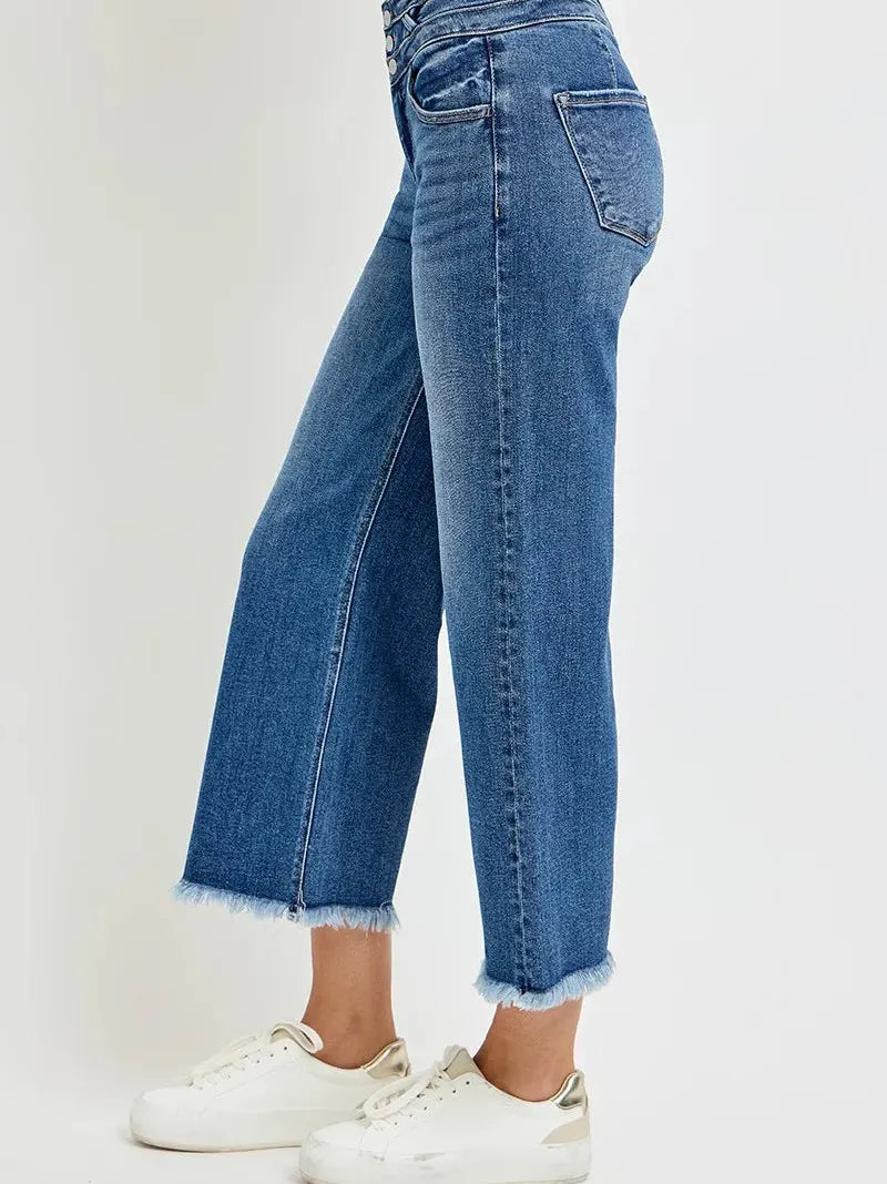 Risen Triple Threat High Rise Wide Leg Cropped Jeans with Wide Band-Women's Jeans-Shop Z & Joxa