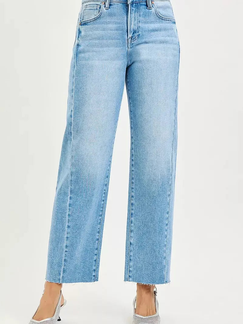 Risen Urban Arc Cropped Barrel Slouch Jeans with Curved Side Seam-Women's Jeans-Shop Z & Joxa