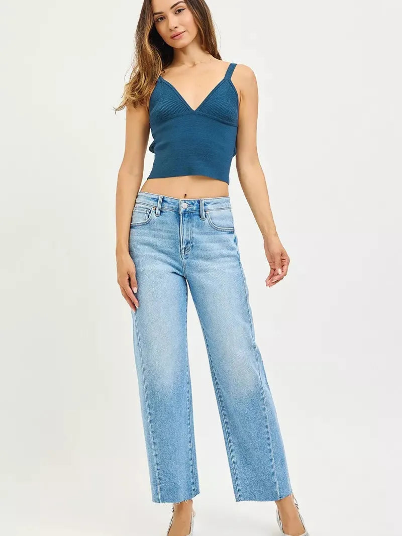 Risen Urban Arc Cropped Barrel Slouch Jeans with Curved Side Seam-Women's Jeans-Shop Z & Joxa