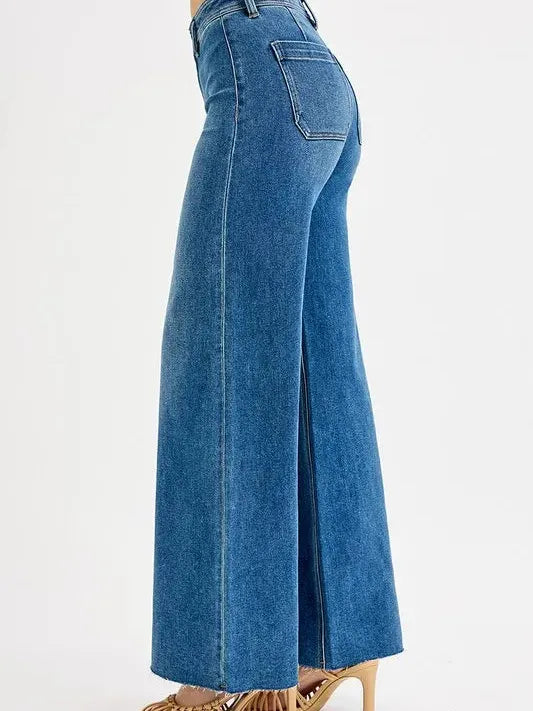 Risen UrbanWave High Waist Wide Leg Jeans in Medium Stone-Women's Jeans-Shop Z & Joxa