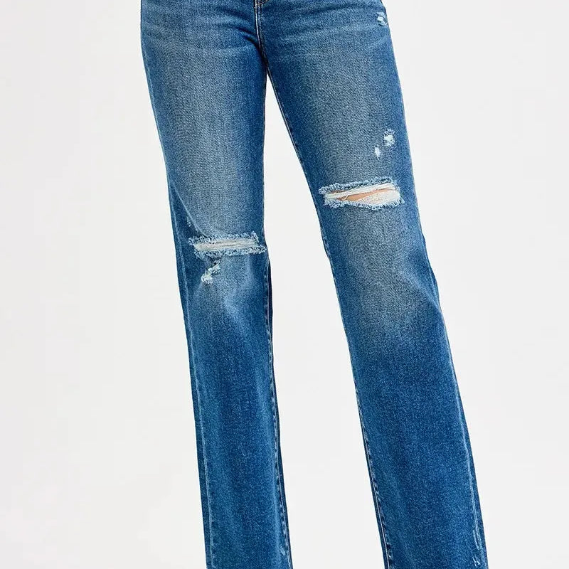 Risen Vintage Edge Tummy Control High-Rise Straight Jeans-Women's Jeans-Shop Z & Joxa