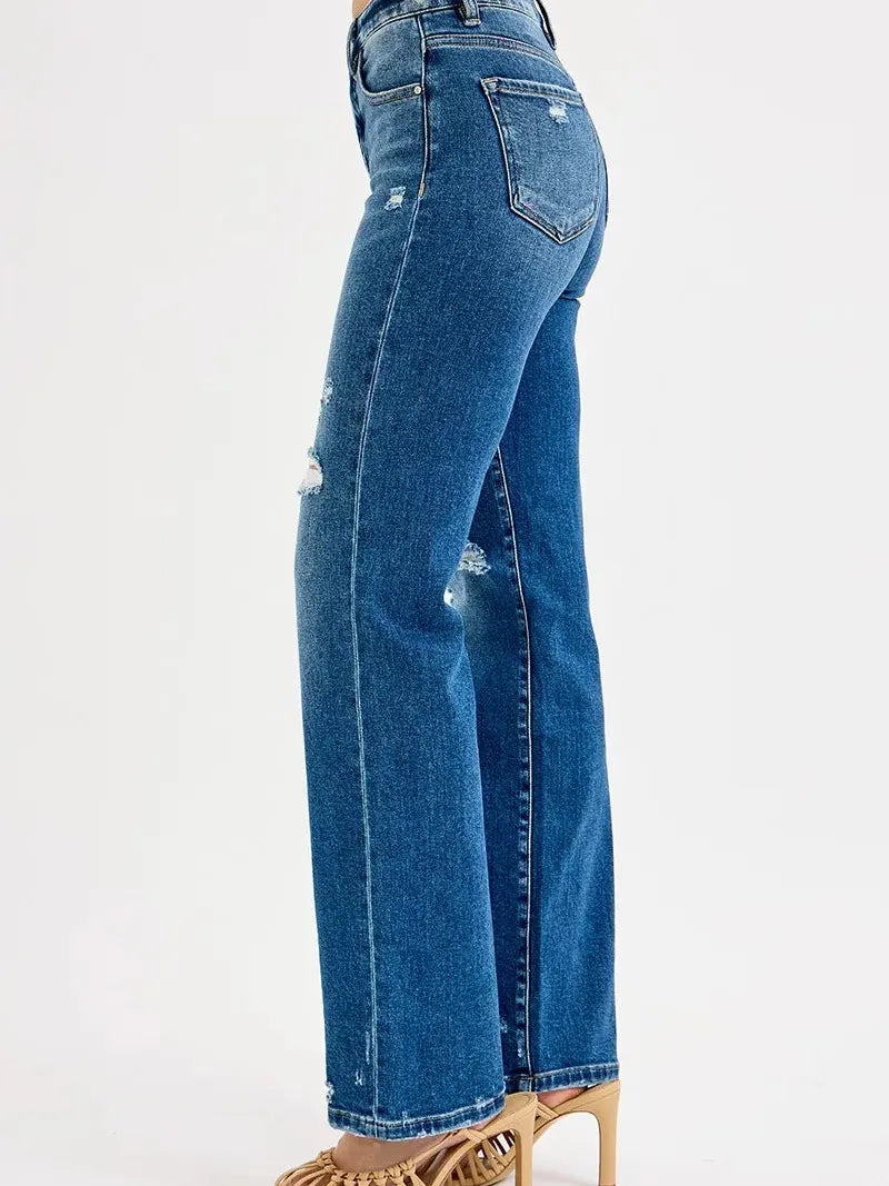 Risen Vintage Edge Tummy Control High-Rise Straight Jeans-Women's Jeans-Shop Z & Joxa