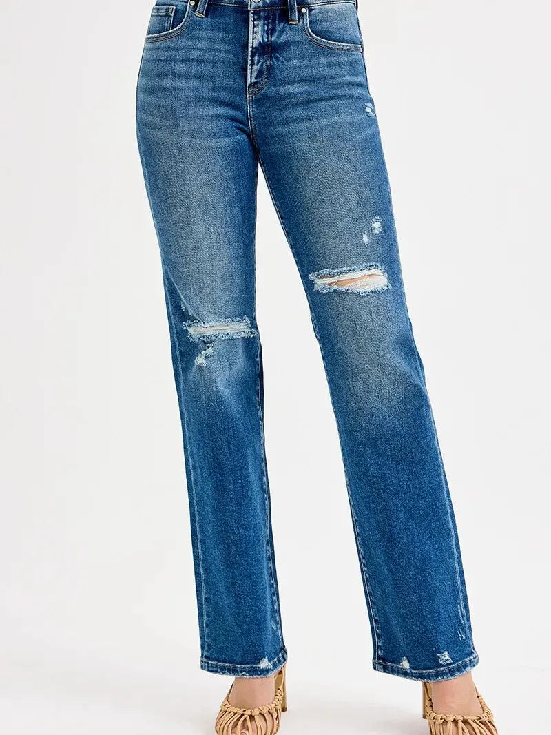 Risen Vintage Edge Tummy Control High-Rise Straight Jeans-Women's Jeans-Shop Z & Joxa