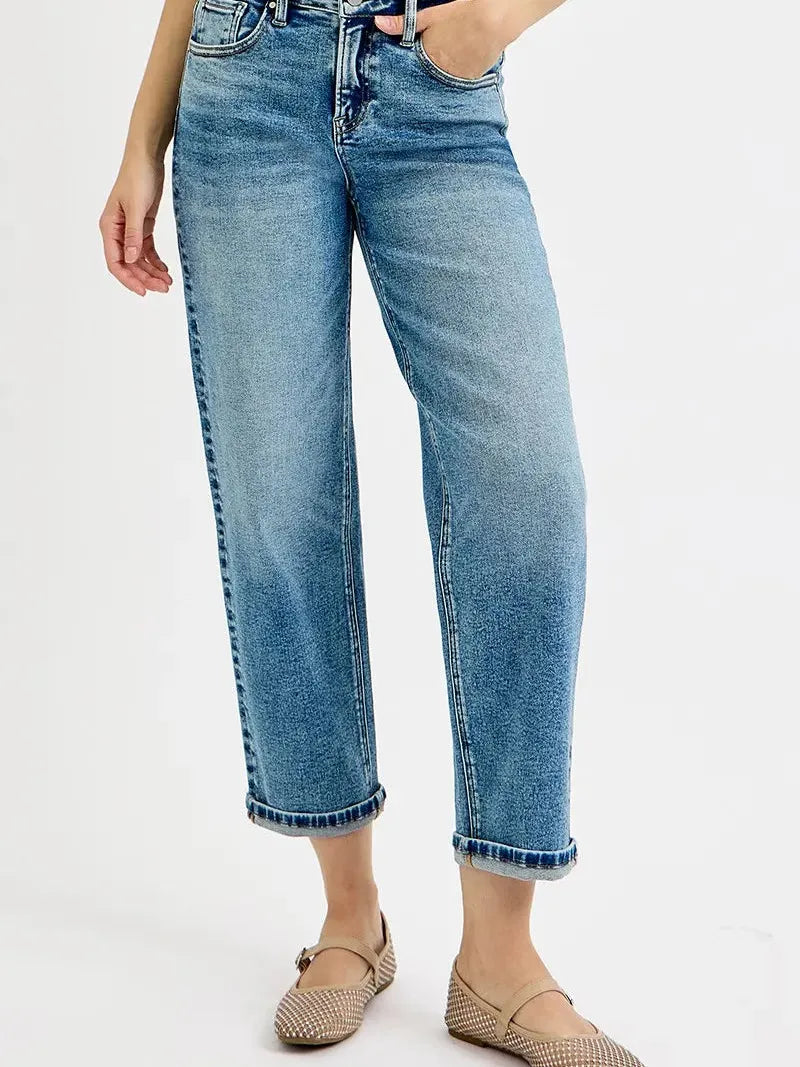 Risen Vintage Vibe High-Rise Crop Boyfriend Jeans-Women's Jeans-Shop Z & Joxa