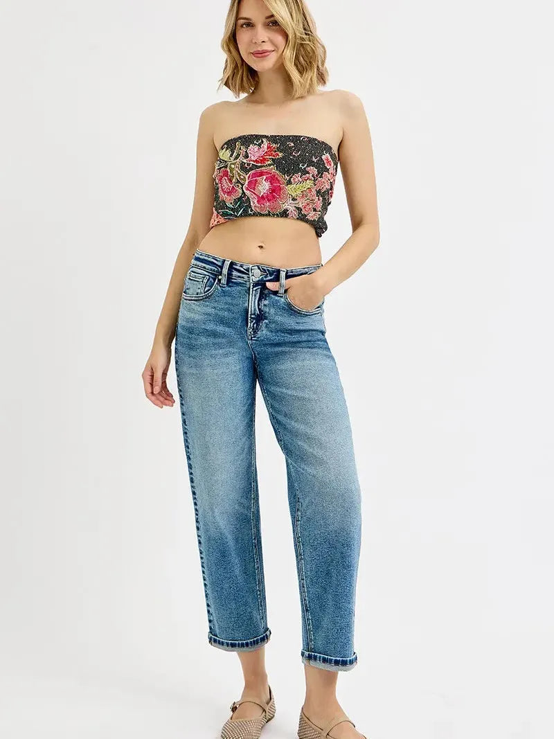 Risen Vintage Vibe High-Rise Crop Boyfriend Jeans-Women's Jeans-Shop Z & Joxa