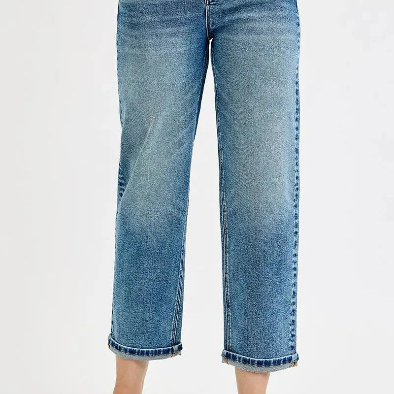 Risen Vintage Vibe High-Rise Crop Boyfriend Jeans-Women's Jeans-Shop Z & Joxa