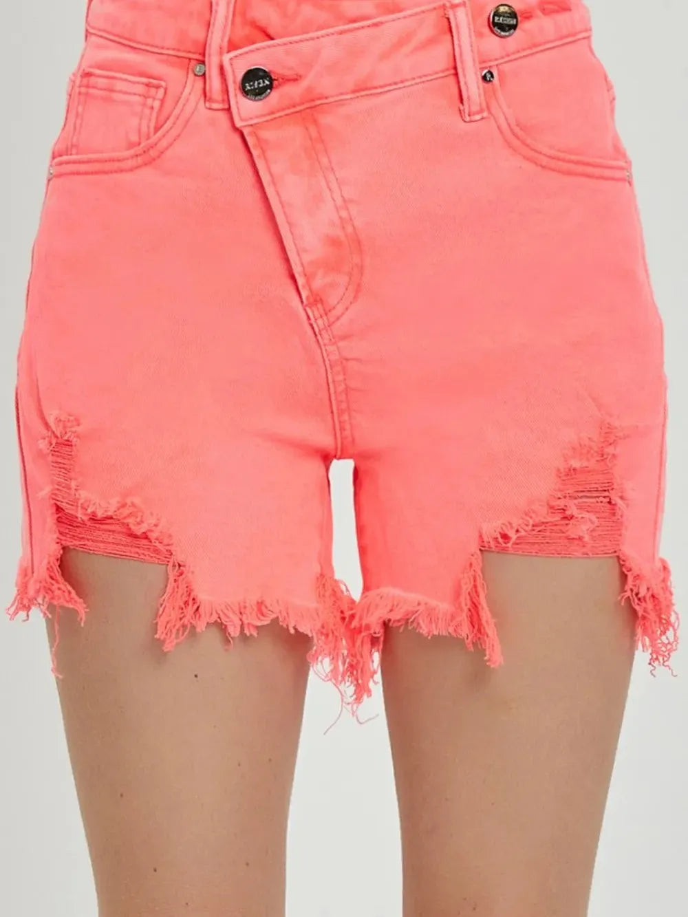 Risen Waist Not, Want Knot Raw Hem Asymmetrical Denim Shorts-Women's Shorts-Shop Z & Joxa