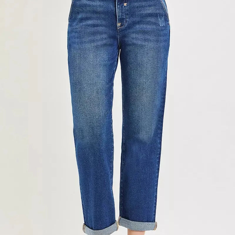 Risen Weekend Crush Slouchy Cropped Boyfriend Jeans with Cuffs-Women's Jeans-Shop Z & Joxa