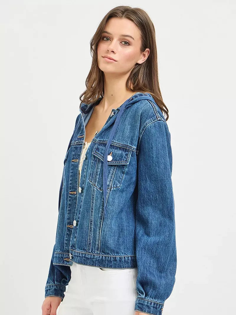Risen Weekend Layer Basic Denim Jacket with Hoodie-Coats & Jackets-Shop Z & Joxa