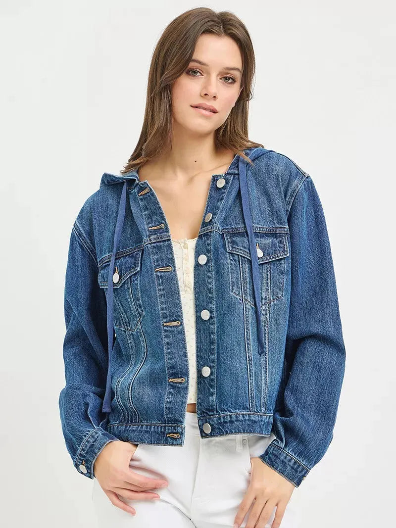 Risen Weekend Layer Basic Denim Jacket with Hoodie-Coats & Jackets-Shop Z & Joxa