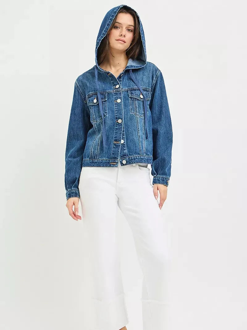 Risen Weekend Layer Basic Denim Jacket with Hoodie-Coats & Jackets-Shop Z & Joxa