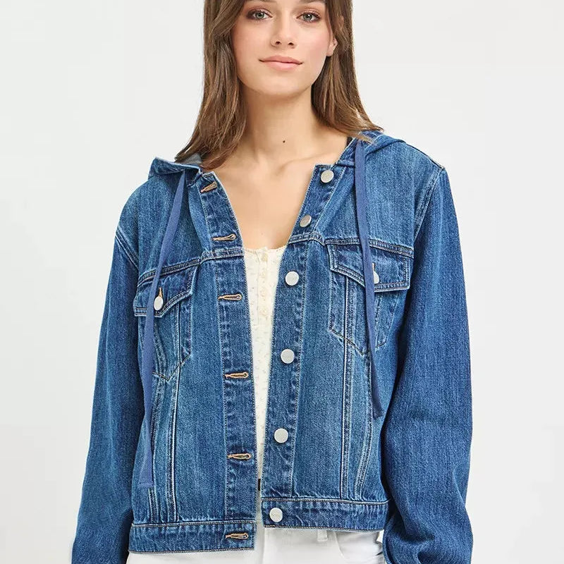 Risen Weekend Layer Basic Denim Jacket with Hoodie-Coats & Jackets-Shop Z & Joxa