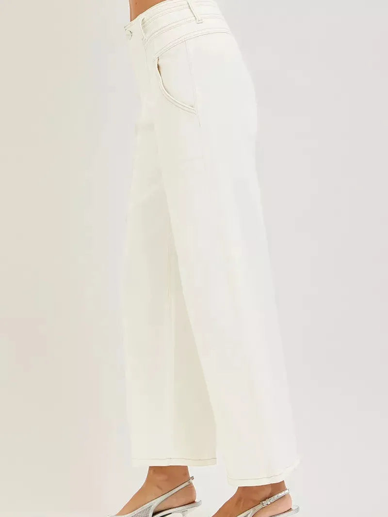 Risen Wide Awake High Rise Ankle Wide Pants in Cream-Women's Jeans-Shop Z & Joxa