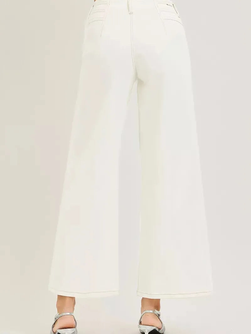 Risen Wide Awake High Rise Ankle Wide Pants in Cream-Women's Jeans-Shop Z & Joxa