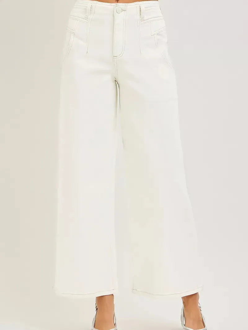 Risen Wide Awake High Rise Ankle Wide Pants in Cream-Women's Jeans-Shop Z & Joxa