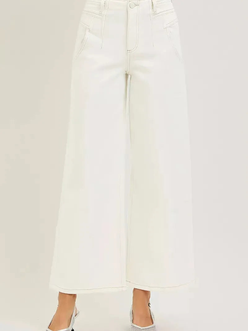 Risen Wide Awake High Rise Ankle Wide Pants in Cream-Women's Jeans-Shop Z & Joxa