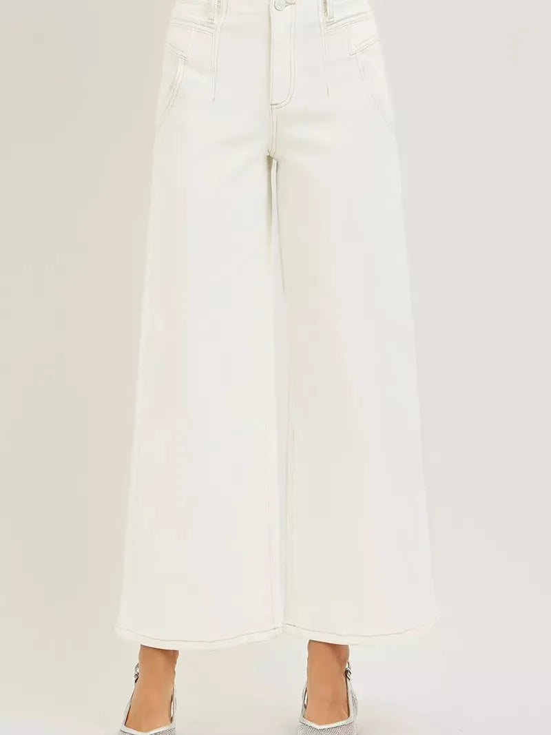 Risen Wide Awake High Rise Ankle Wide Pants in Cream-Women's Jeans-Shop Z & Joxa