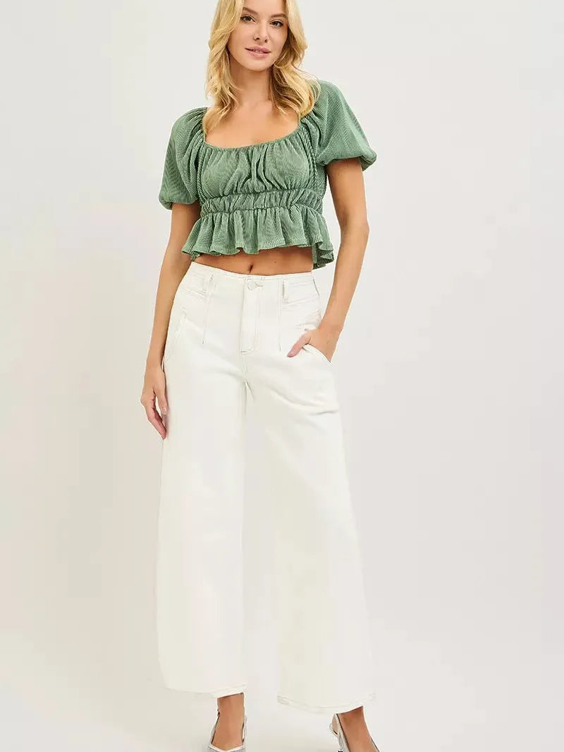 Risen Wide Awake High Rise Ankle Wide Pants in Cream-Women's Jeans-Shop Z & Joxa