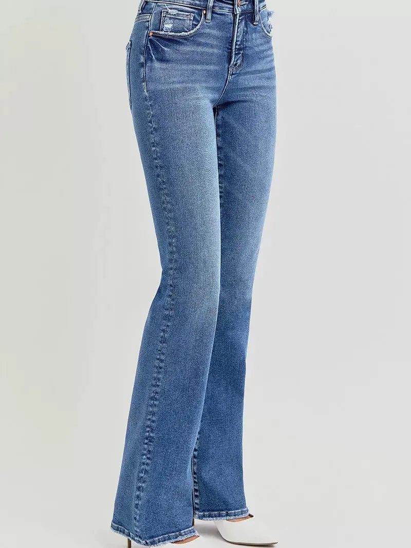 Risen Wild Spirit High Rise Distressed Straight Cut Jeans-Women's Jeans-Shop Z & Joxa