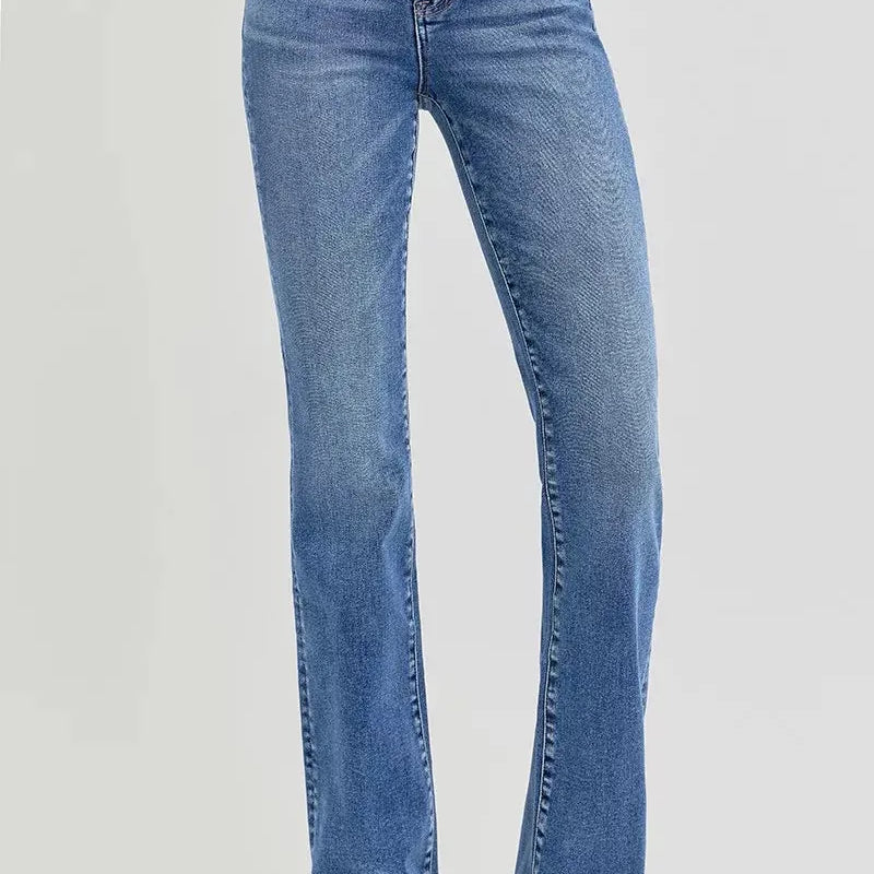 Risen Wild Spirit High Rise Distressed Straight Cut Jeans-Women's Jeans-Shop Z & Joxa