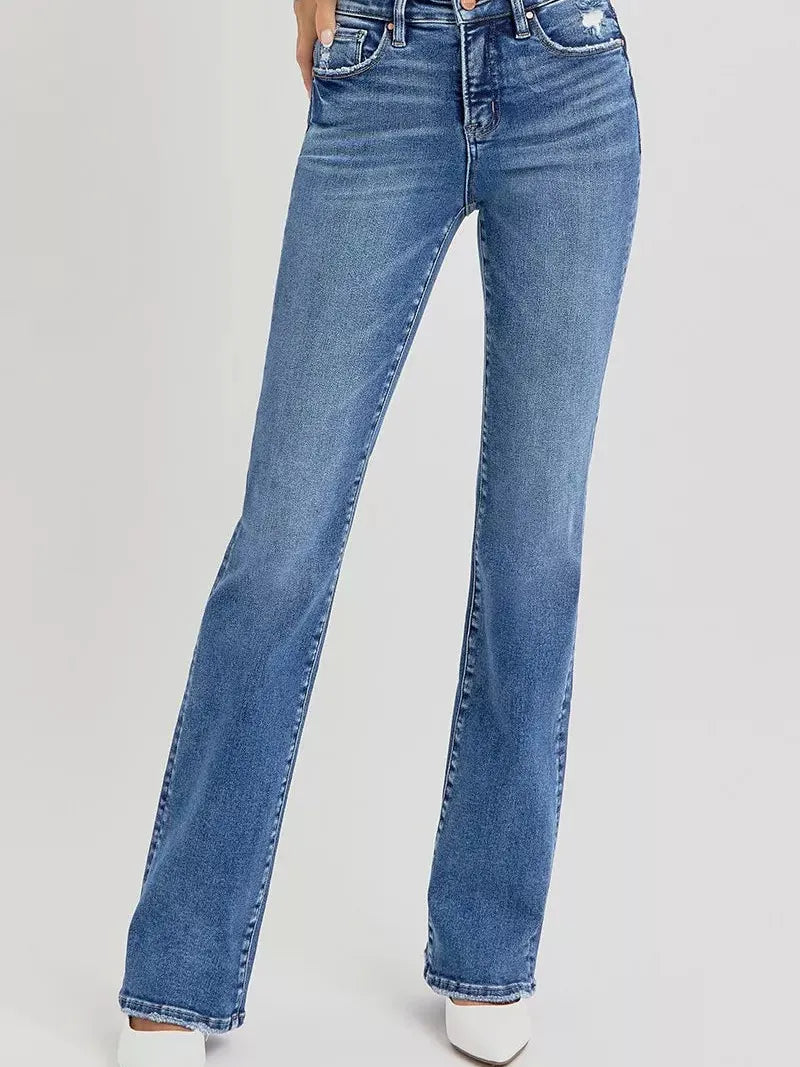 Risen Wild Spirit High Rise Distressed Straight Cut Jeans-Women's Jeans-Shop Z & Joxa