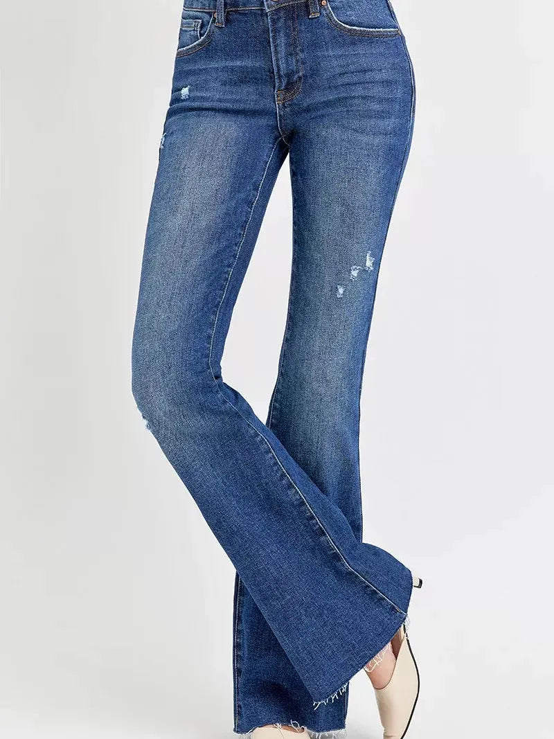 Risen Wild Spirit Mid Rise Distressed Flare Jeans-Women's Jeans-Shop Z & Joxa