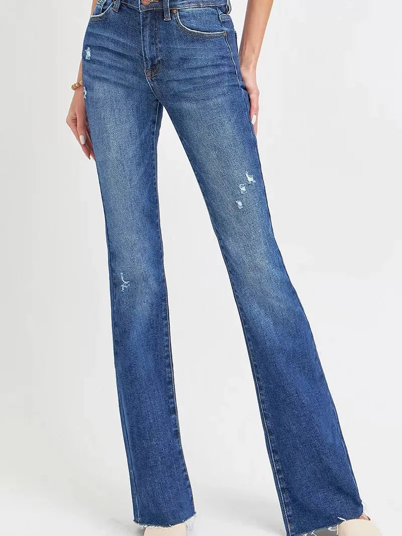 Risen Wild Spirit Mid Rise Distressed Flare Jeans-Women's Jeans-Shop Z & Joxa