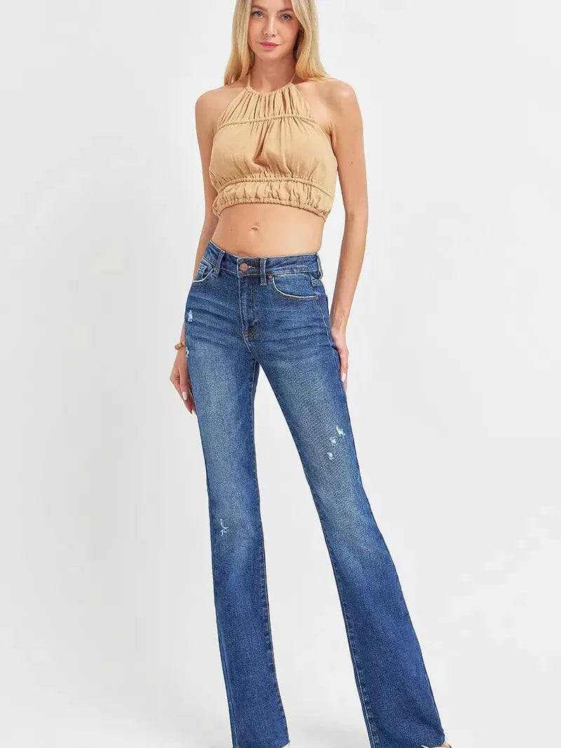 Risen Wild Spirit Mid Rise Distressed Flare Jeans-Women's Jeans-Shop Z & Joxa