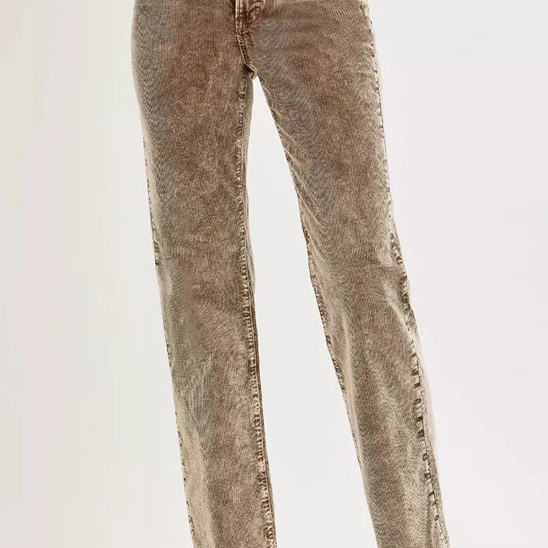 Risen Wildwood Tummy Control Mid Rise Corduroy Pants Driftwood-Women's Pants-Shop Z & Joxa