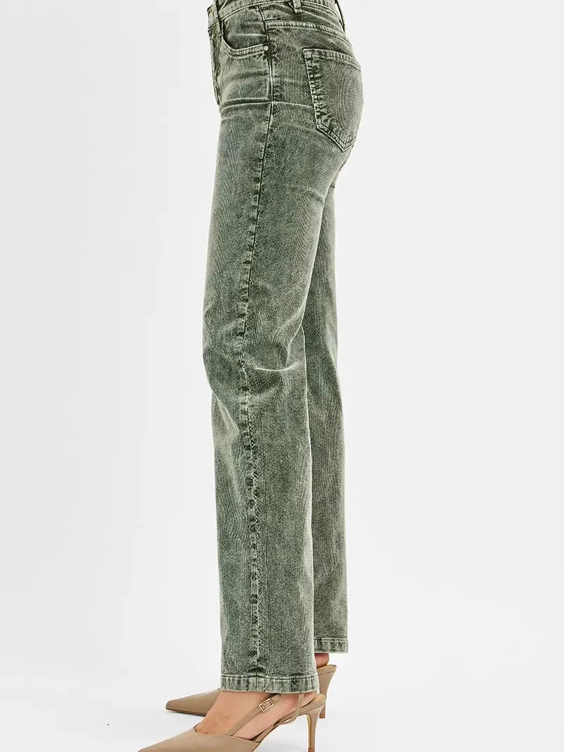 Risen Wildwood Tummy Control Mid Rise Corduroy Pants Forest-Jeans-Shop Z & Joxa