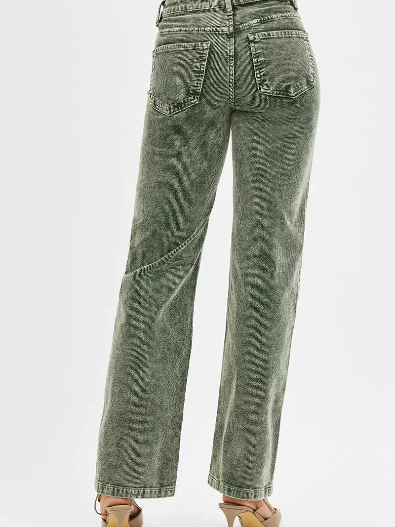Risen Wildwood Tummy Control Mid Rise Corduroy Pants Forest-Jeans-Shop Z & Joxa