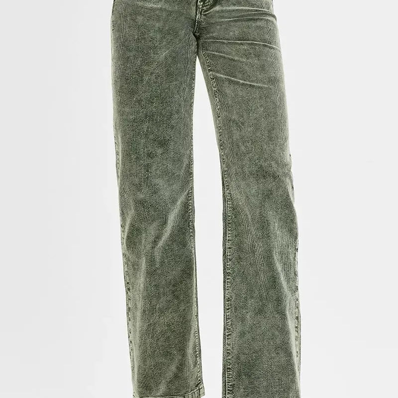 Risen Wildwood Tummy Control Mid Rise Corduroy Pants Forest-Jeans-Shop Z & Joxa