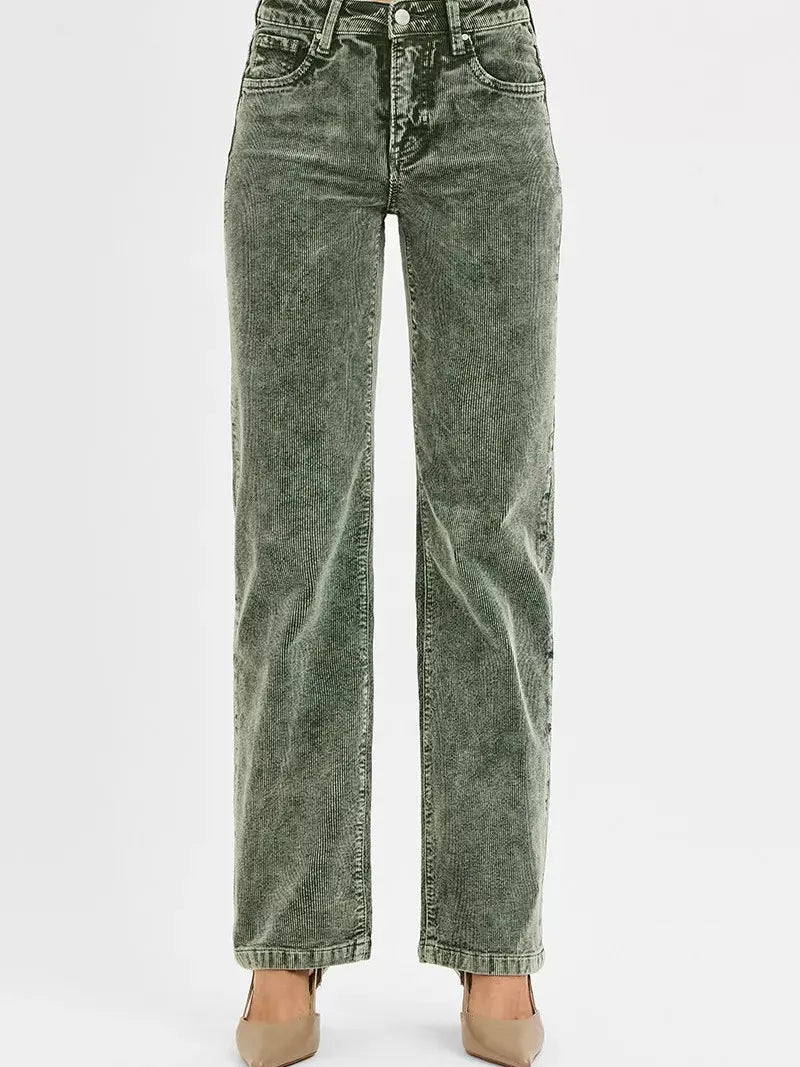 Risen Wildwood Tummy Control Mid Rise Corduroy Pants Forest-Jeans-Shop Z & Joxa