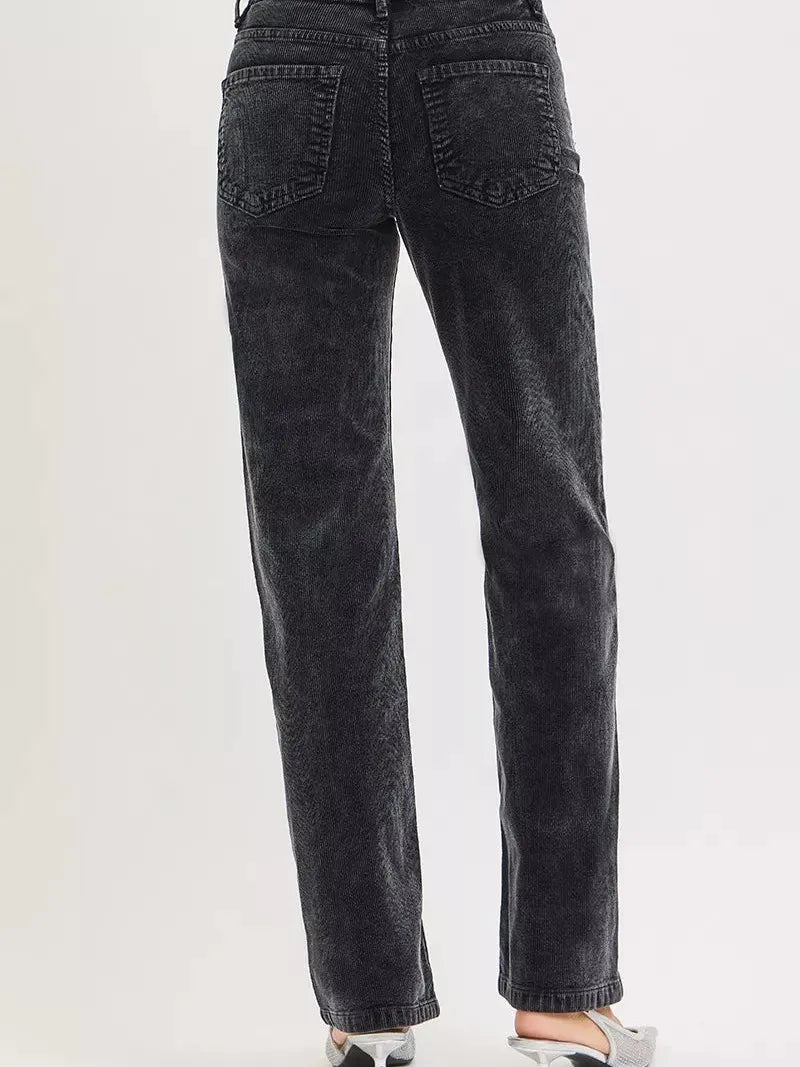 Risen Wildwood Tummy Control Mid Rise Corduroy Pants Raven-Women's Jeans-Shop Z & Joxa